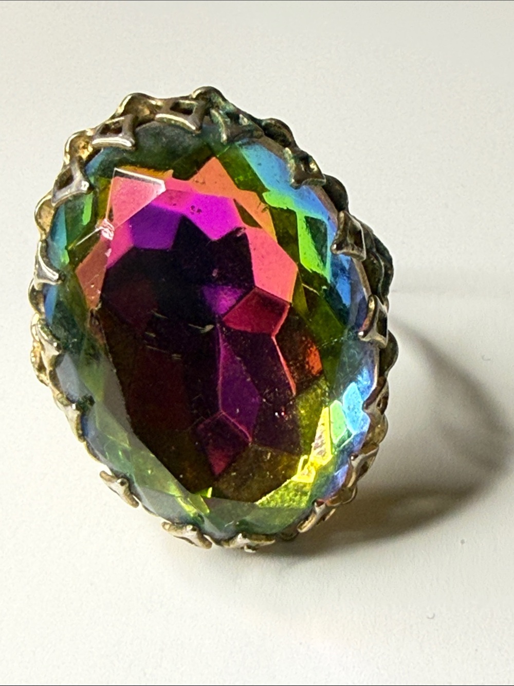 Vintage rainbow Mystic Aurora Large Oval  Ring - Multicolor adjustable